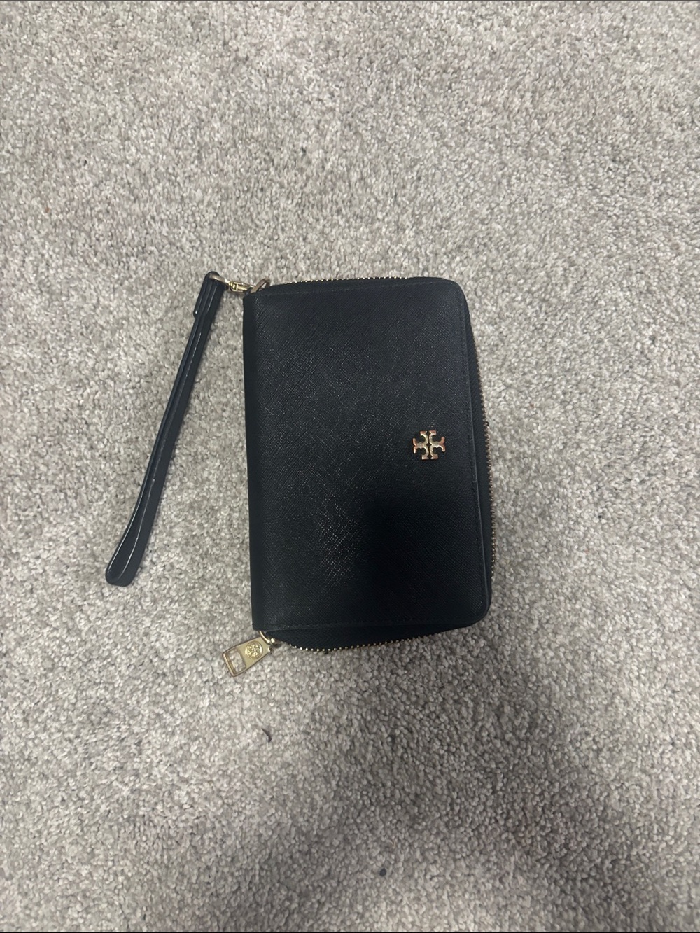 Tory Burch Black Zip-Around Wristlet Wallet with Gold Logo